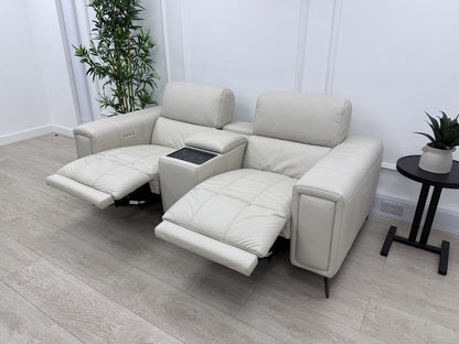 DFS Showcase 2 Seater Cinema Power Recliner Sofa With Console In Frost Leather