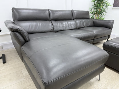 Sofology The Missouri 3 Seater Chaise Sofa & Footstool Set In Charcoal Leather