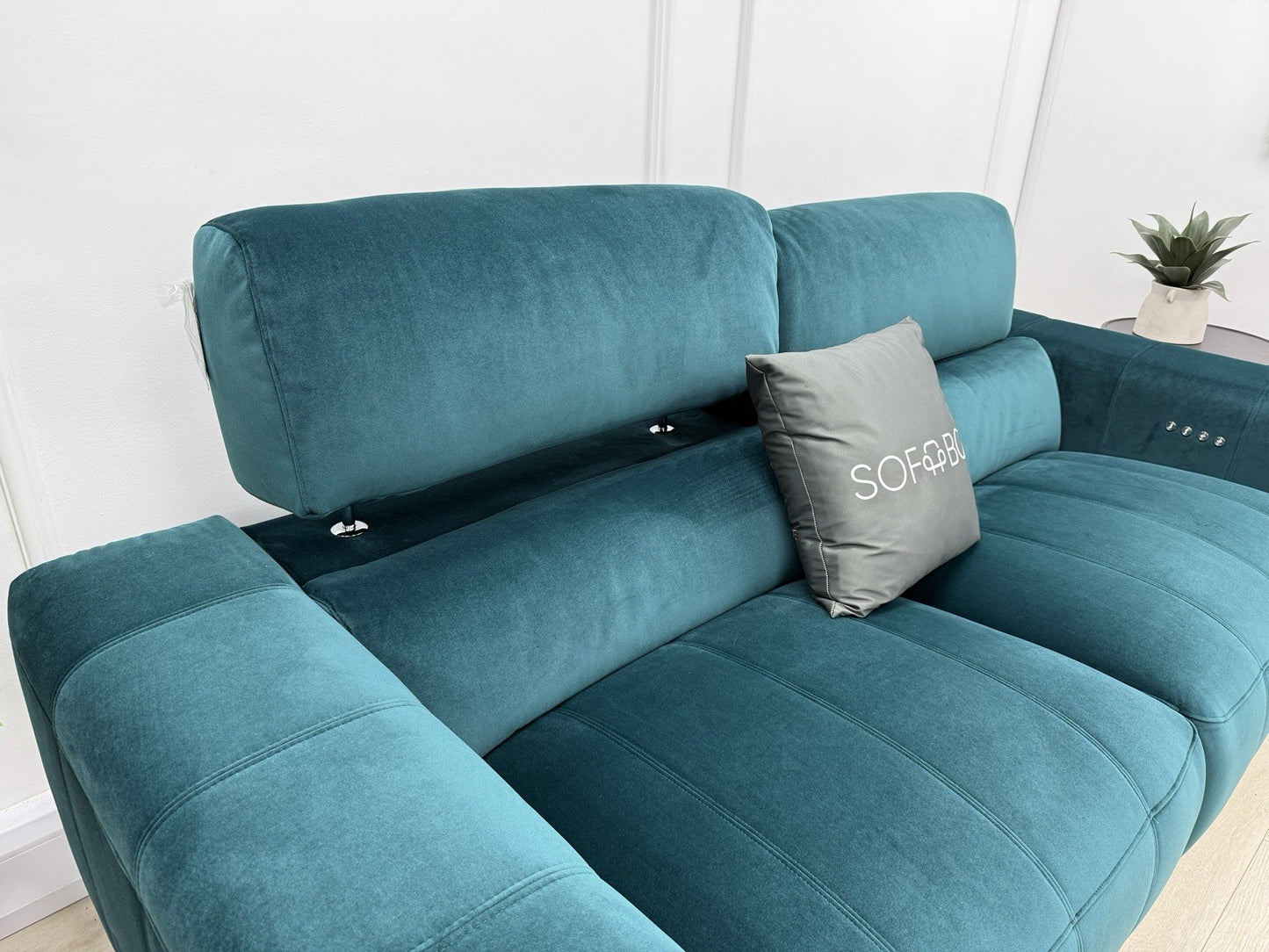 DFS Torren 3 Seater Power Recliner Sofa With Power Headrests In Teal Velvet
