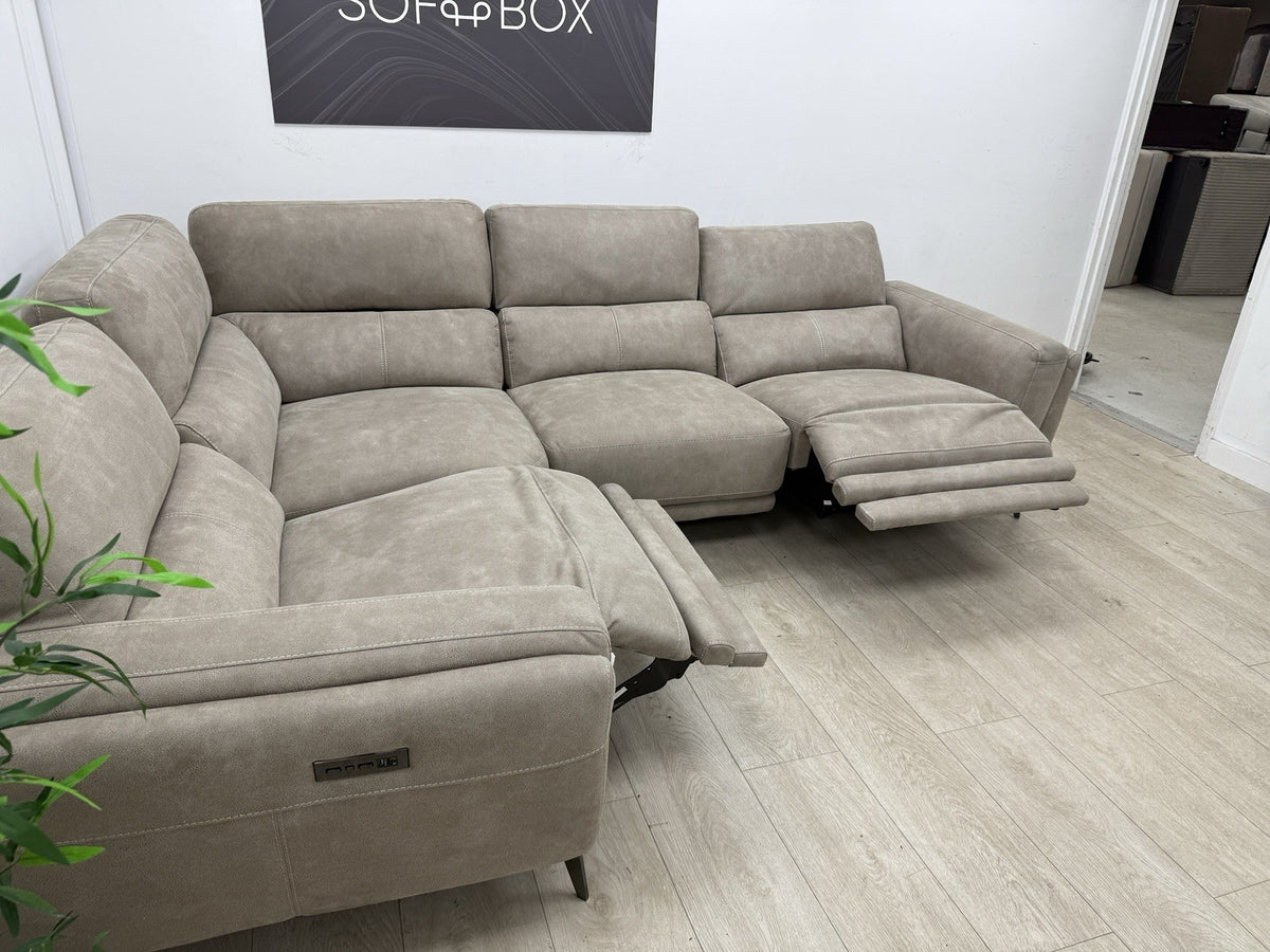 DFS San Mateo Power Recliner Corner Sofa In Stone Fabric