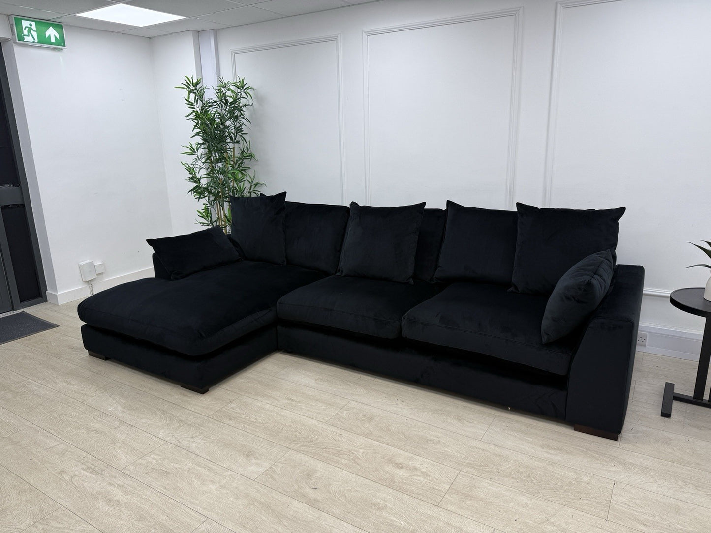 DFS Plush L Shape Chaise Corner Sofa In Black Velvet