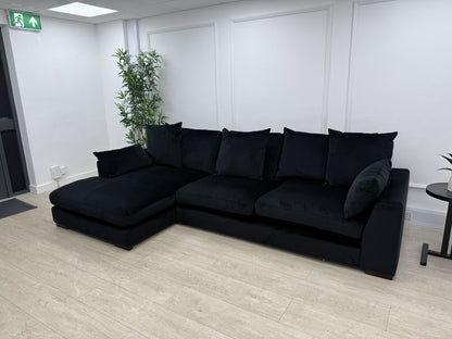 DFS Plush L Shape Chaise Corner Sofa In Black Velvet