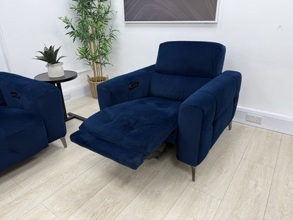Furniture Village New York Power Recliner 3 Seater & Chair Set In Navy Velvet