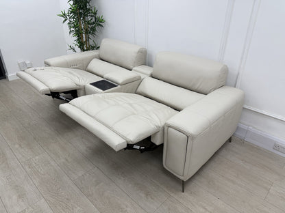 DFS Showcase Power Recliner 3 Seater Sofa With Smart Console Unit Frost Leather
