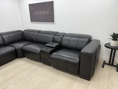 DFS Crusade Heated Power Recliner Corner Sofa Black Leather Smart Console Unit