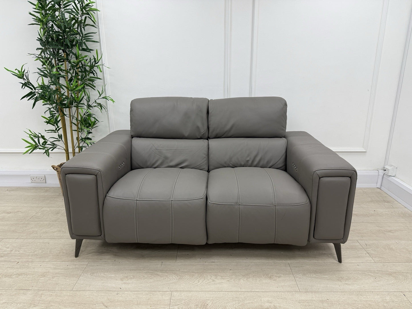 DFS Showcase Power Recliner 2 Seater Sofa In Elephant Grey Leather