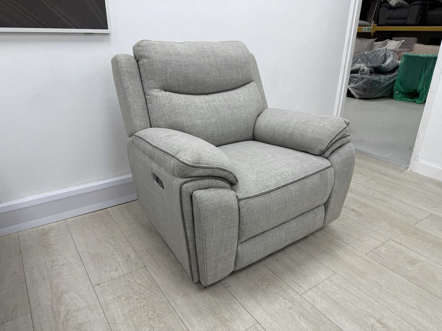 DFS Trek Power Recliner Armchair In Grey Fabric