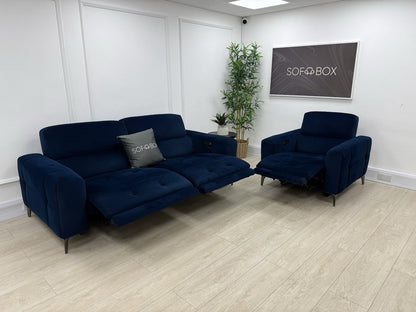 Furniture Village New York Power Recliner 3 Seater & Chair Set In Navy Velvet