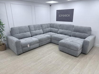 DFS Steller Power Recliner Slider Corner Sofa In Mist Grey Fabric
