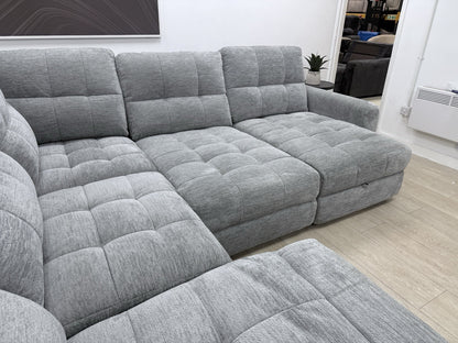 DFS Steller Power Recliner Slider Corner Sofa In Mist Grey Fabric