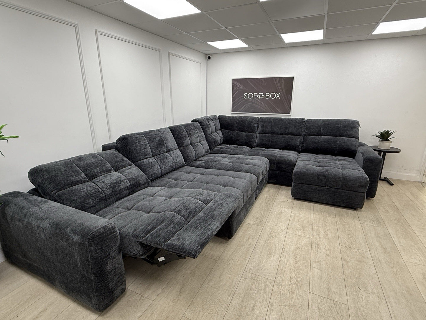 DFS Steller Power Recliner Chaise Corner Sofa In Nuova Black Fabric