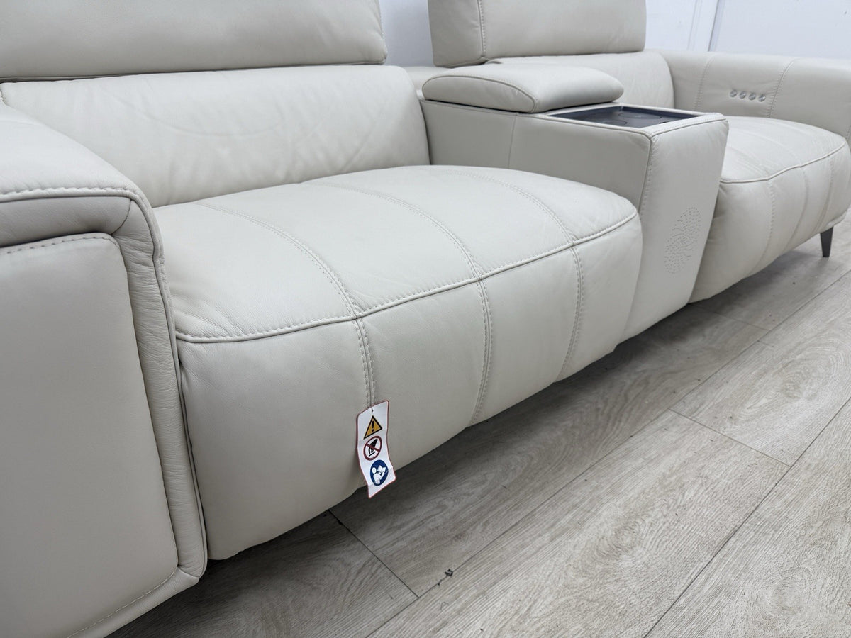 DFS Showcase Power Recliner 3 Seater Sofa With Smart Console Unit Frost Leather