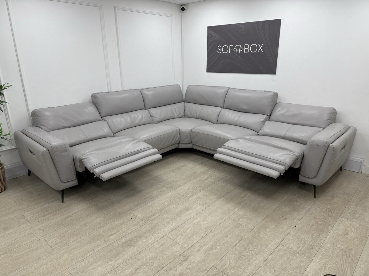 DFS San Antonio Power Recliner Heated Corner Sofa In Misty Grey Leather