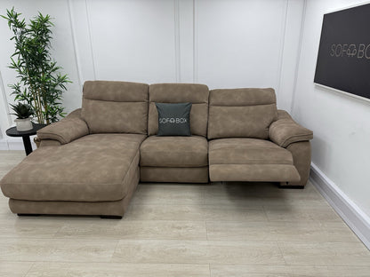Fishpools Caruso 3 Seater Chaise Power Recliner Sofa In Sand Fabric