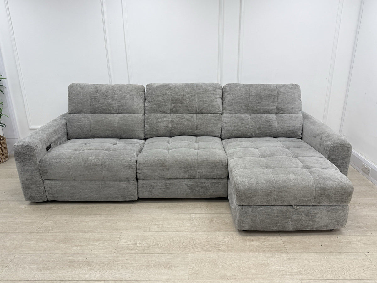 DFS Steller L Shape Power Slider Sofa In Mist Grey