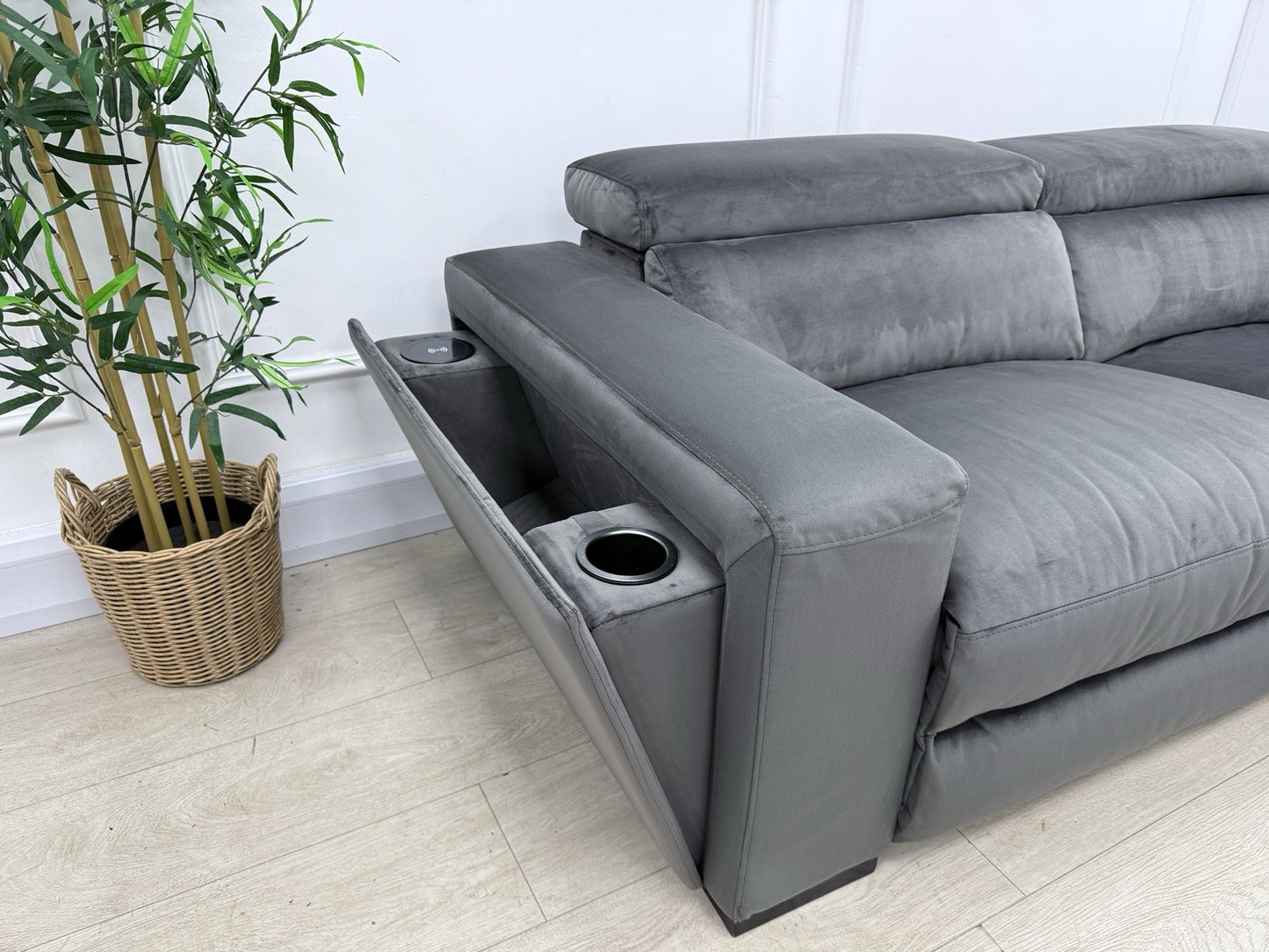 DFS Wander Power Recliner Corner Sofa Bed In Velvet Charcoal Fabric