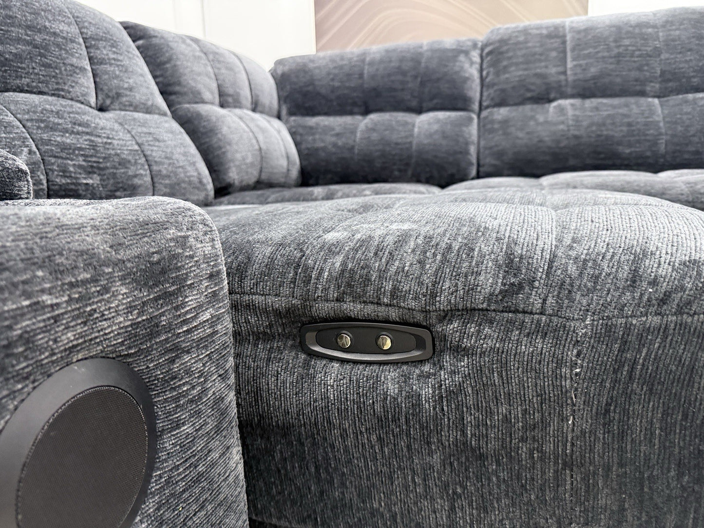 DFS Steller Power Recliner Slider Corner Sofa In Black Fabric