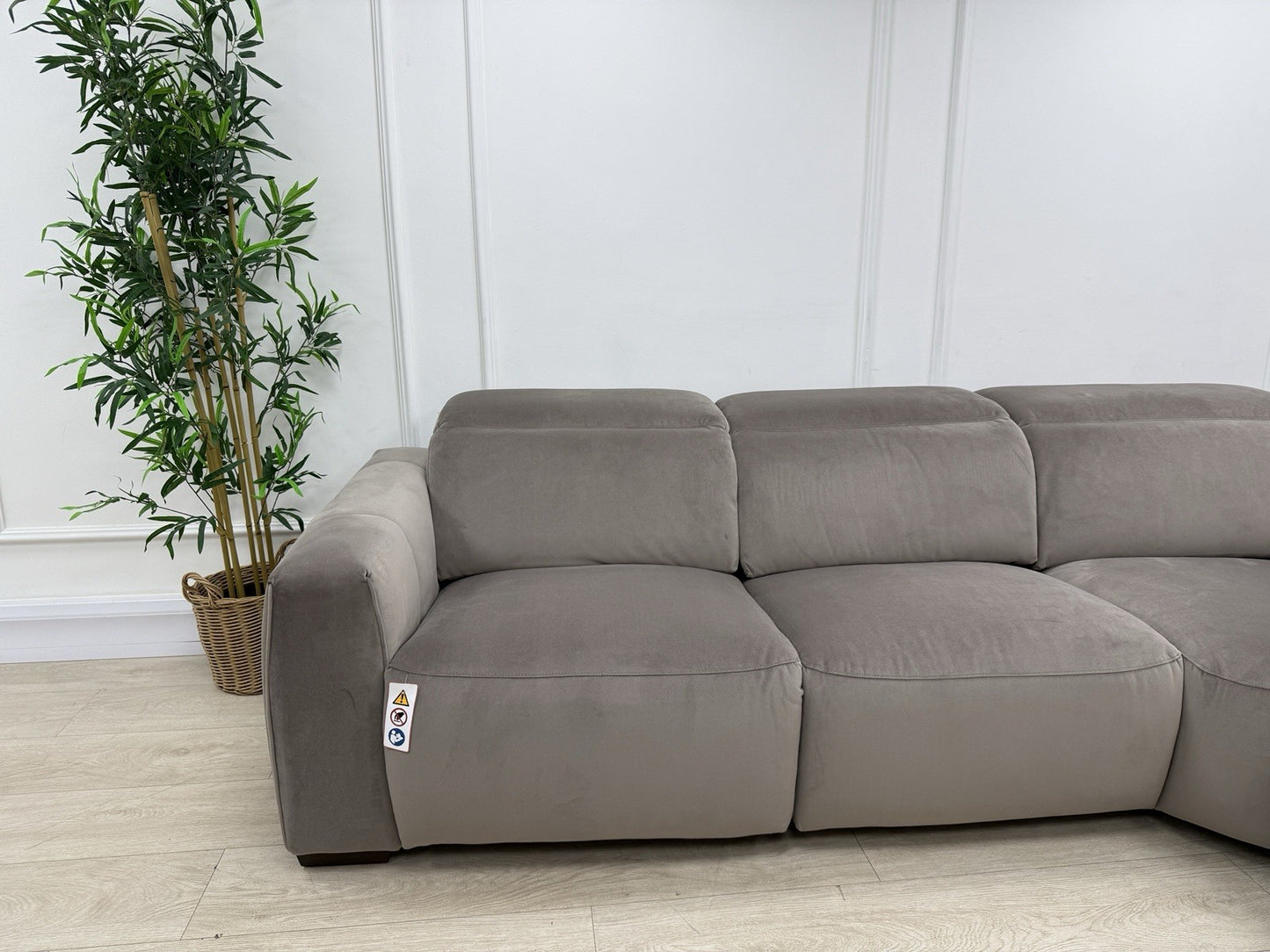 DFS Lauder Power Recliner Corner Sofa In Taupe Velvet Fabric