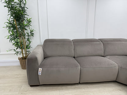 DFS Lauder Power Recliner Corner Sofa In Taupe Velvet Fabric