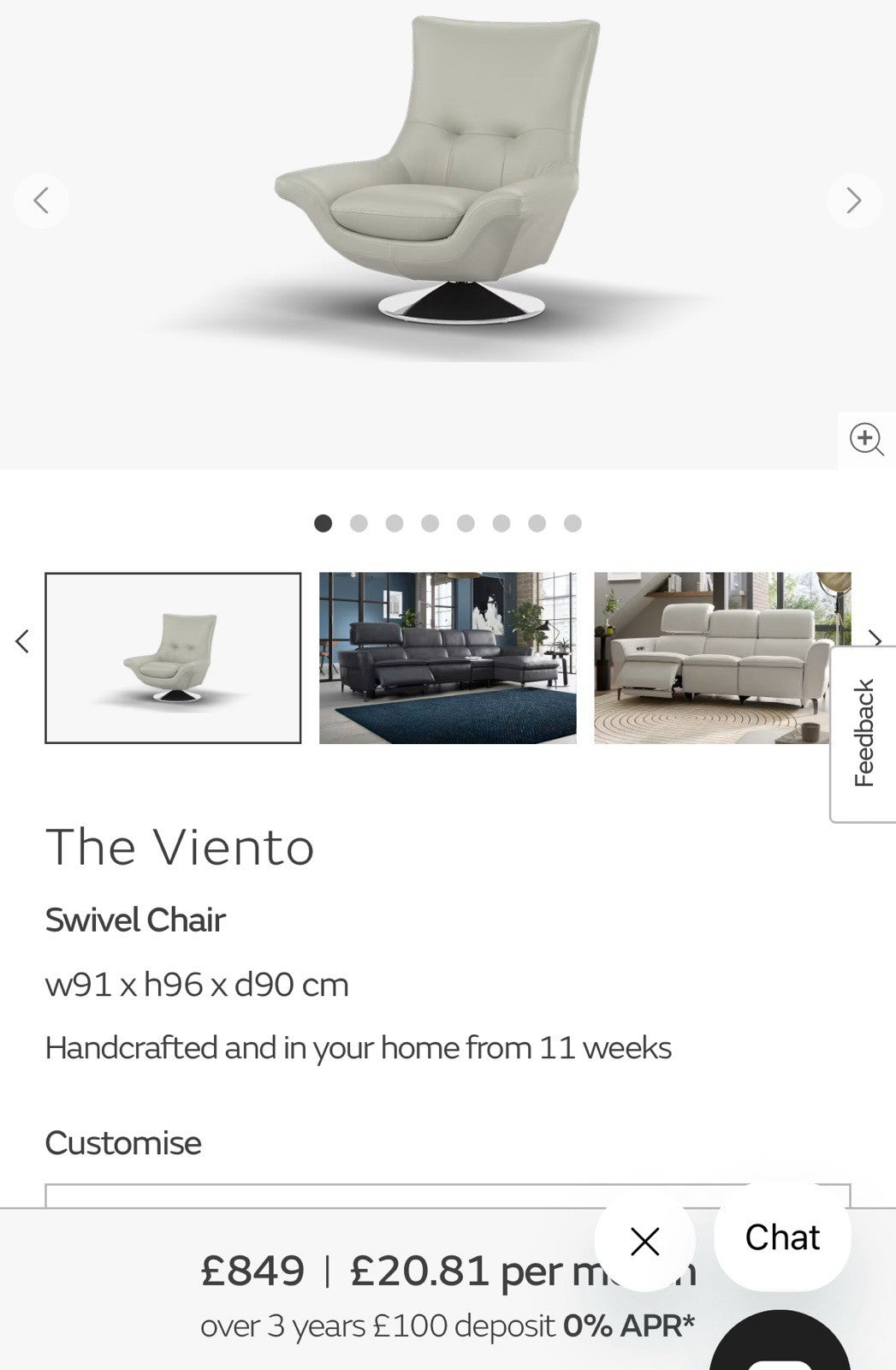 Sofology The Viento/Missouri Swivel Chair In Light Grey Leather