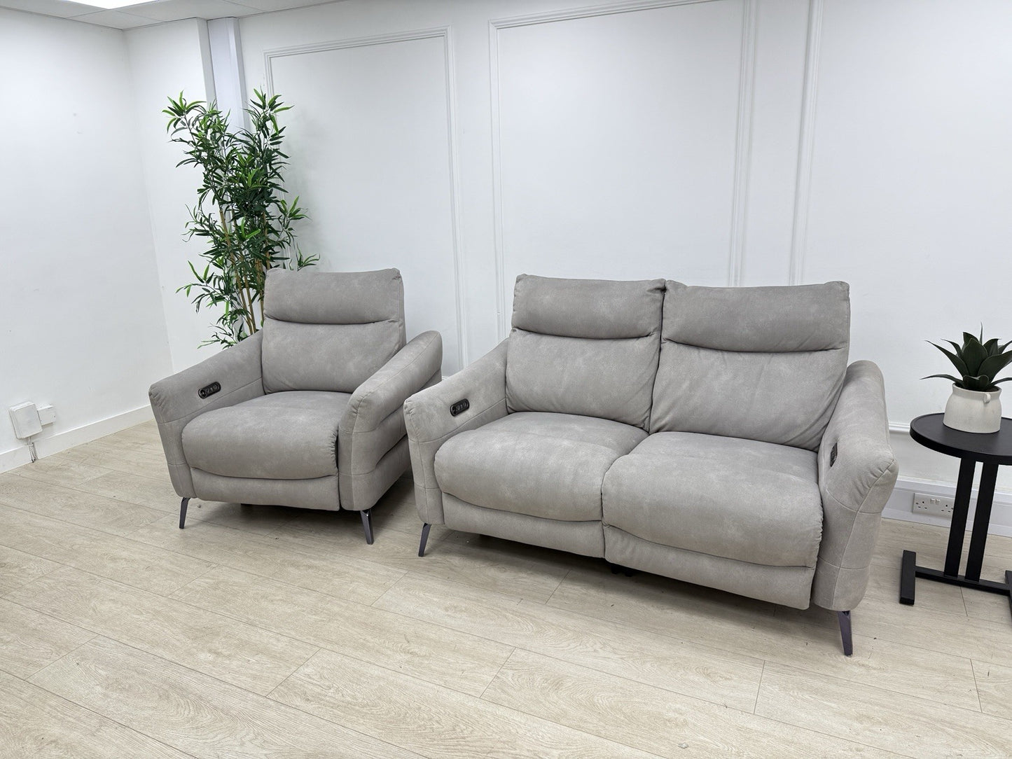 Sofology Renato Power Recliner 2 Seater Sofa & Chair Set In Stone Fabric