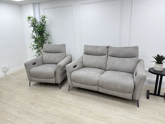 Sofology Renato Power Recliner 2 Seater Sofa & Chair Set In Stone Fabric