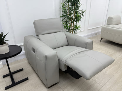 DFS Lauder Memory Power Recliner Armchair In Grey Mist Leather