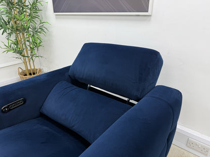 Furniture Village New York Power Recliner 3 Seater & Chair Set In Navy Velvet