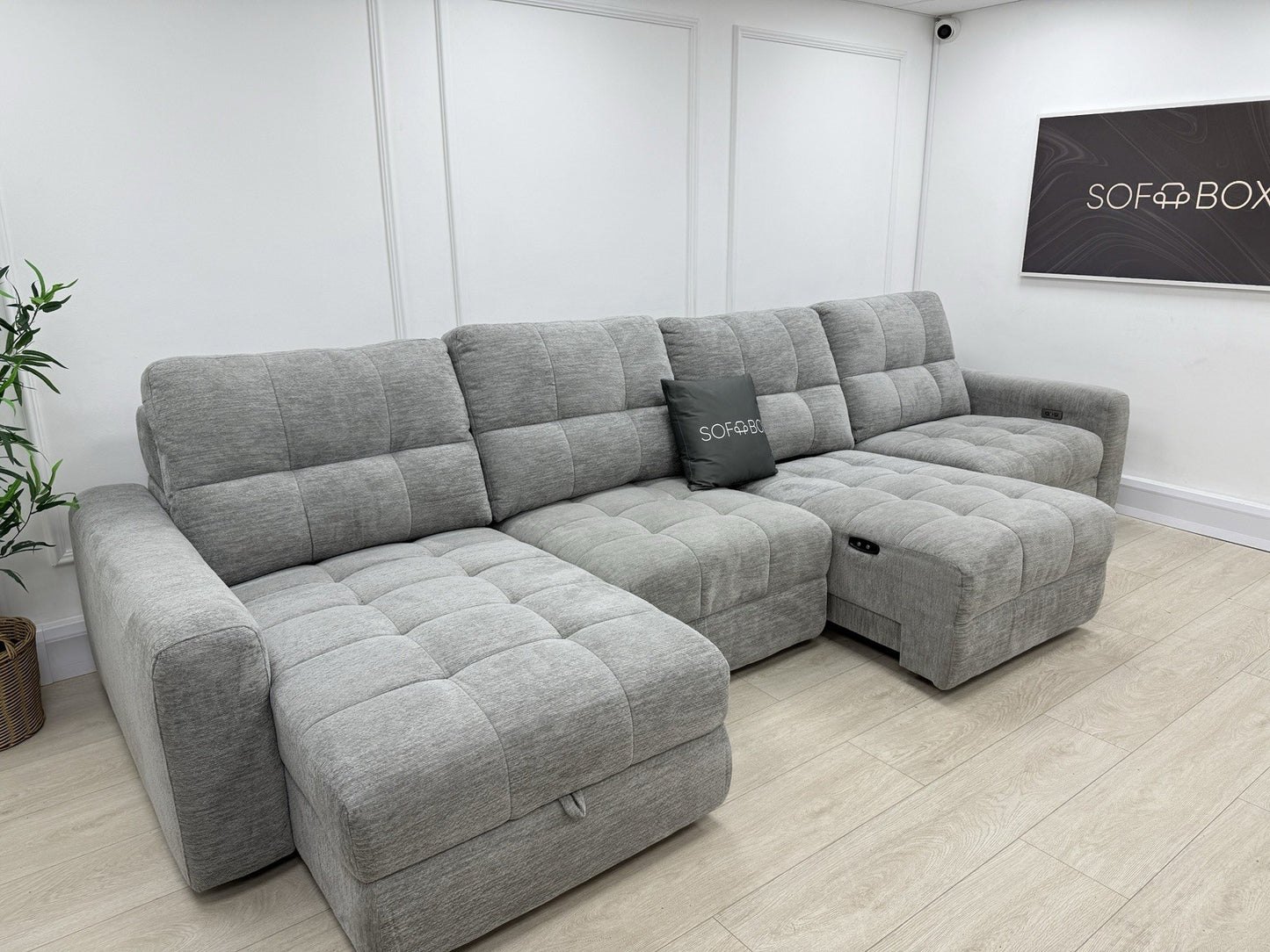 DFS Steller Motion Recliner L Shape Sofa In Mist Grey