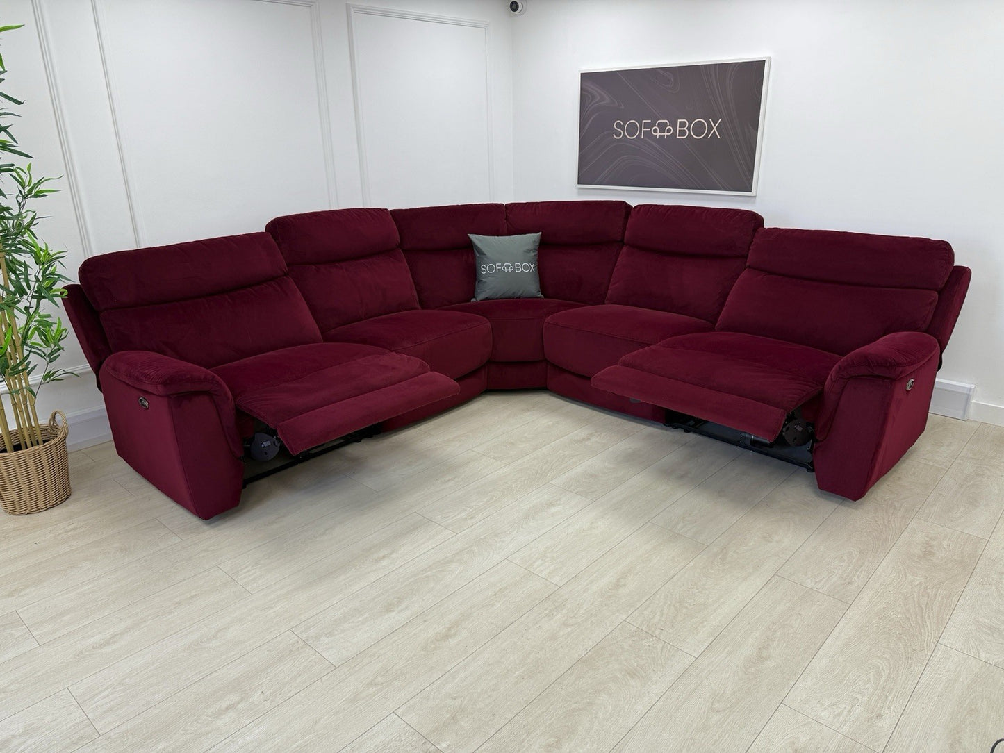 DFS Ronan Velvet Power Recliner Corner Sofa In Plum