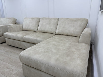 DFS Freya 4 Seater Lounger, Cuddle Chair, Footstool Set In Cream Velvet