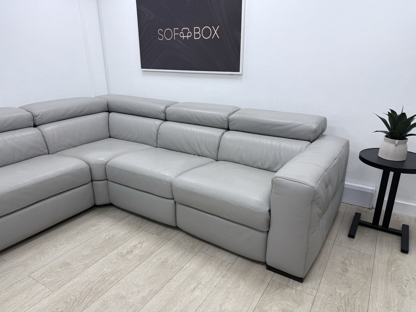 Natuzzi Click Modular Power Recliner Corner Sofa In Grey Leather