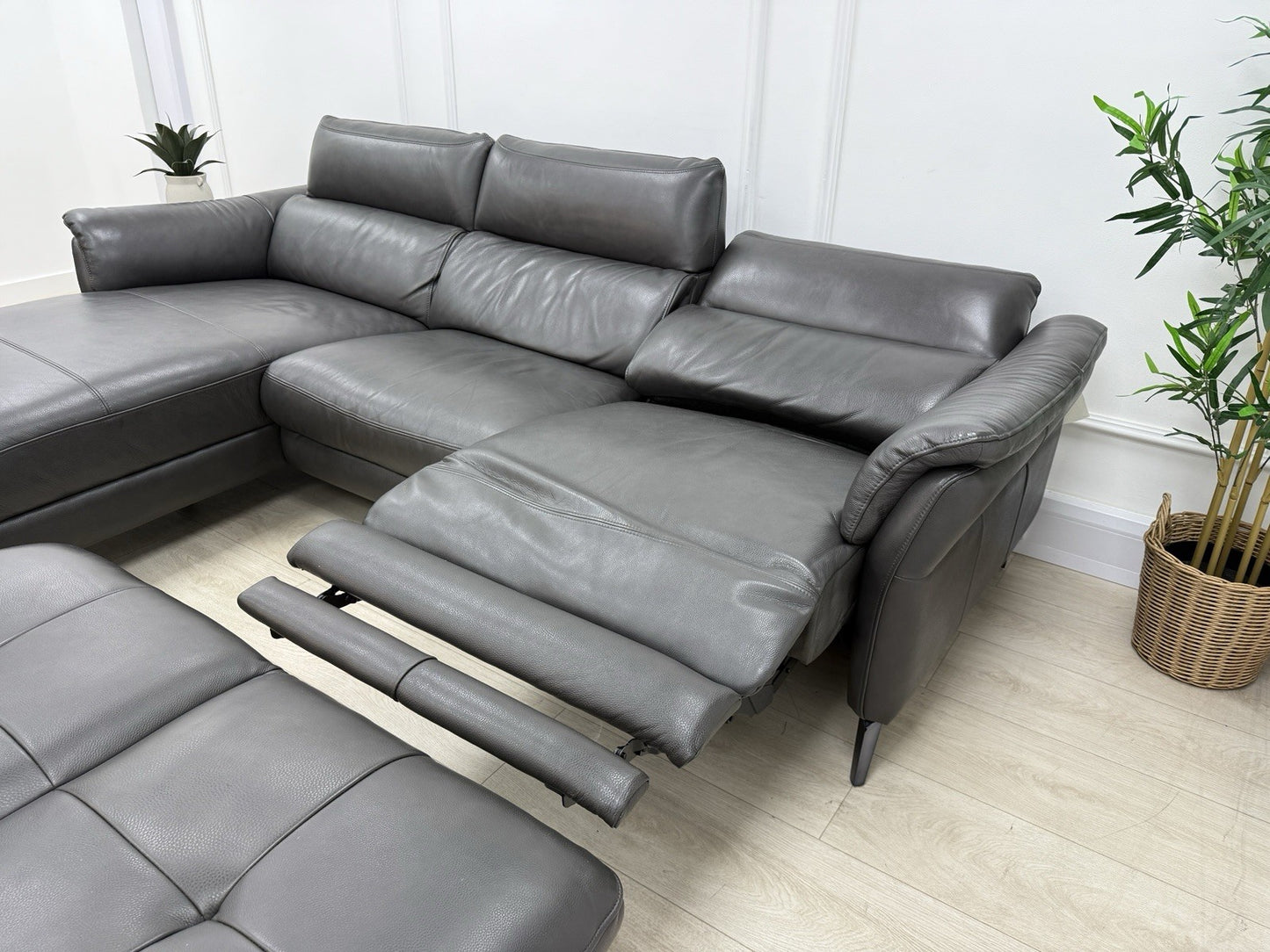 Sofology The Missouri 3 Seater Chaise Sofa & Footstool Set In Charcoal Leather