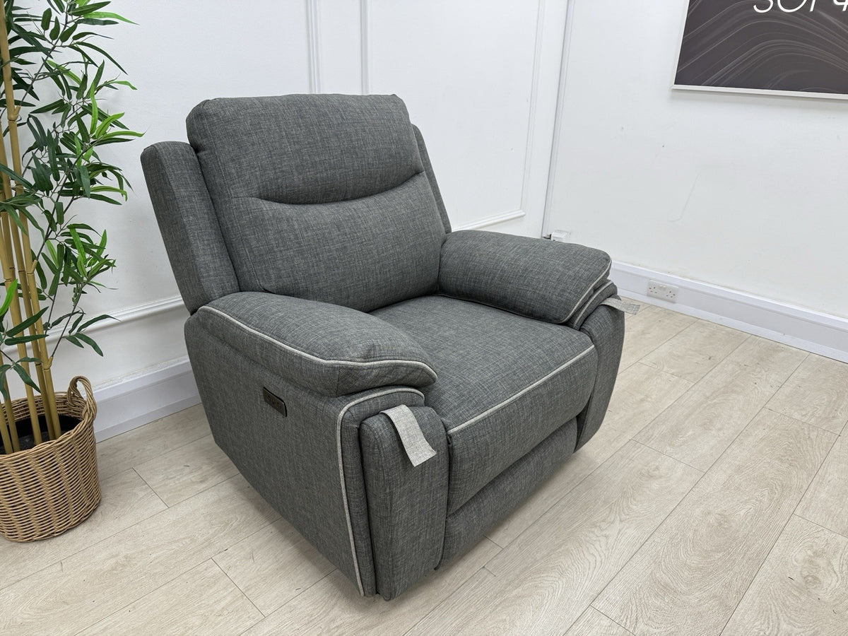 DFS Trek Power Recliner Armchair In Charcoal Fabric