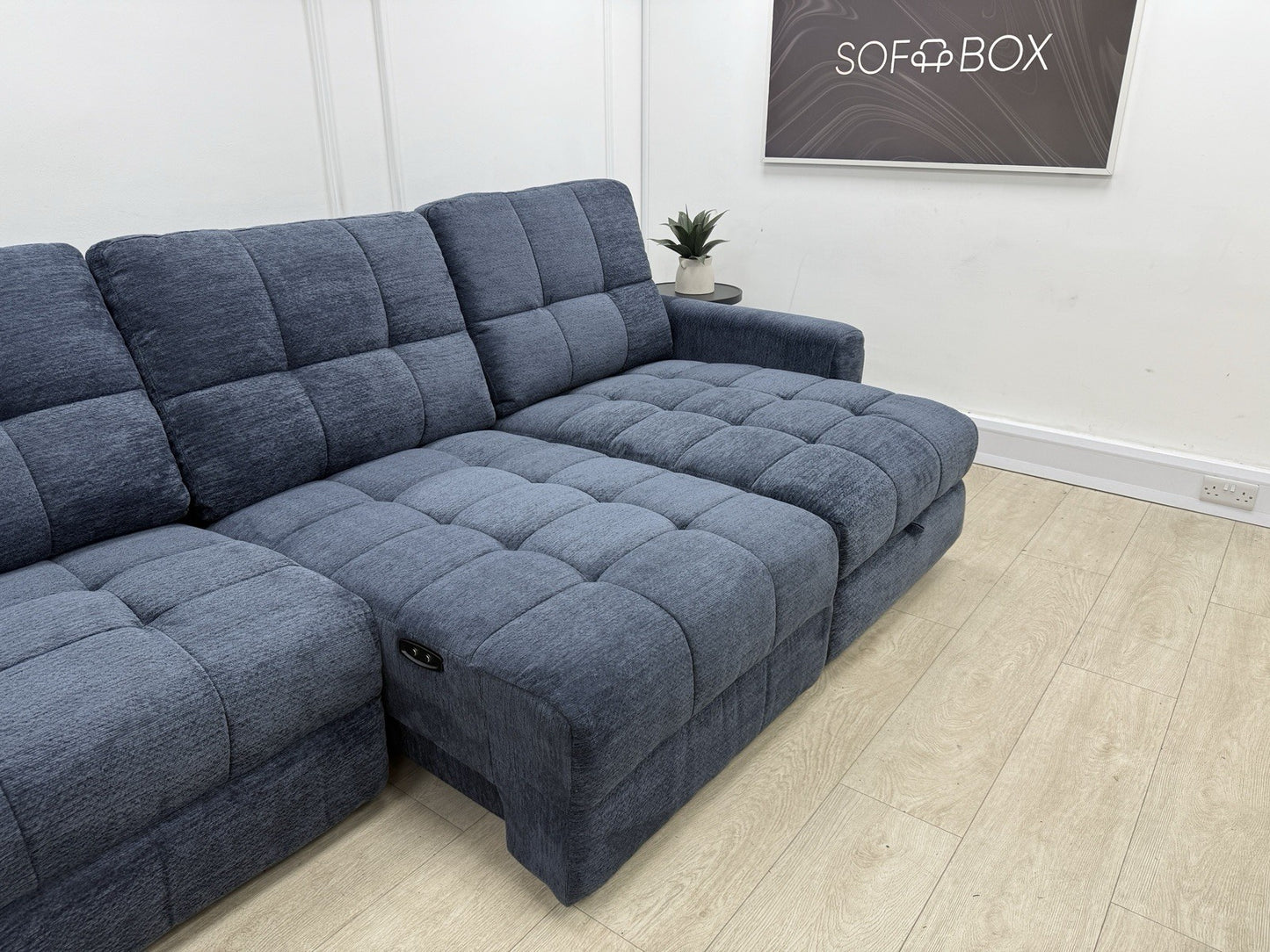 DFS Steller Power Recliner 3 Seater L Shape Sofa In Midnight Navy Fabric