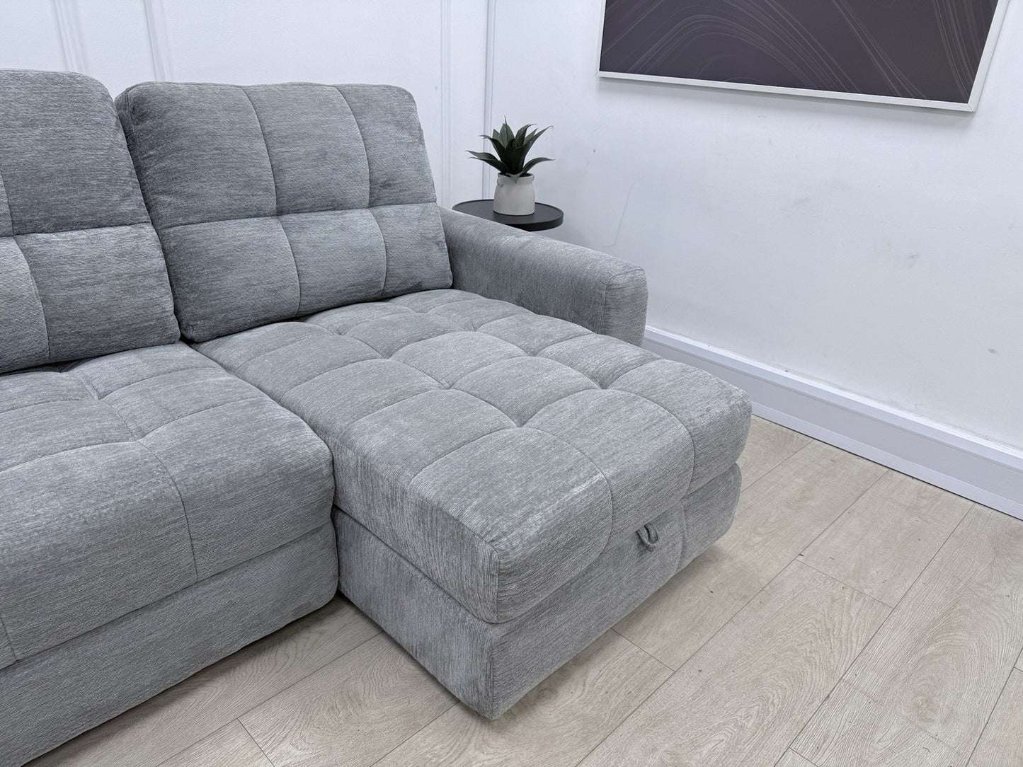 DFS Steller Power Slider 3 Seater L Shape Sofa In Mist Grey