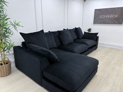 DFS Plush L Shape Chaise Corner Sofa In Black Velvet