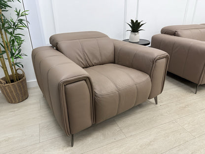 DFS Torren 3 Seater Power Recliner Sofa & Chair Set In Borelli Fawn Leather