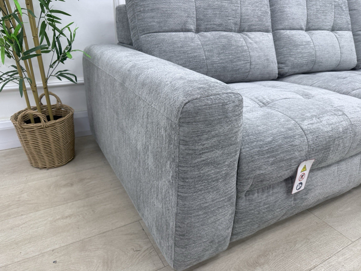 DFS Steller Power Recliner Slider Corner Sofa In Mist Grey Fabric