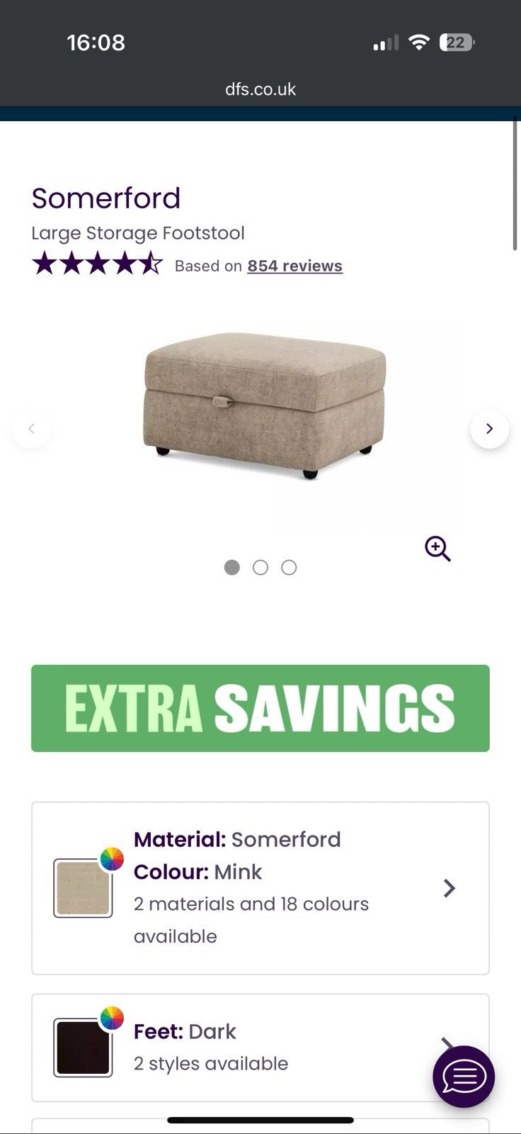 DFS Somerford 3 Seater Sofa, Armchair & Footstool In Mink Fabric