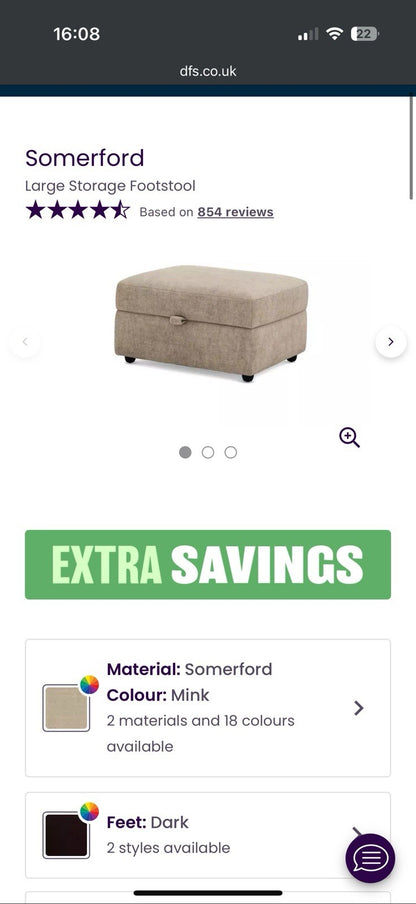 DFS Somerford 3 Seater Sofa, Armchair & Footstool In Mink Fabric