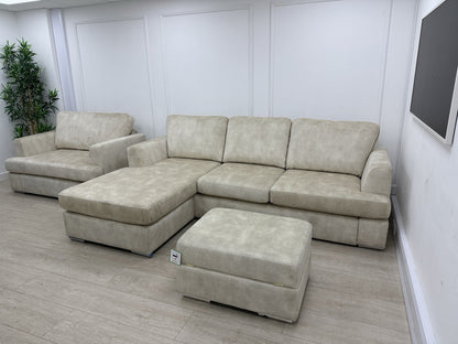 DFS Freya 4 Seater Lounger, Cuddle Chair, Footstool Set In Cream Velvet