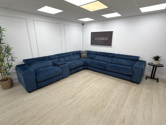 DFS Wander Velvet Power Recliner Corner Sofa Bed In Navy Blue