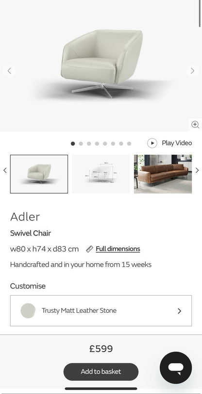 Sofology Adler Swivel Chair In Stone Leather