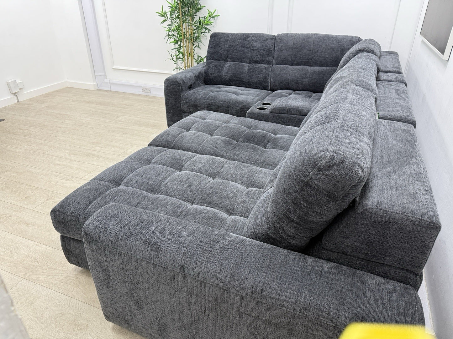 DFS Steller Power Recliner Corner Sofa W/ Speaker Storage In Nuova Black Fabric