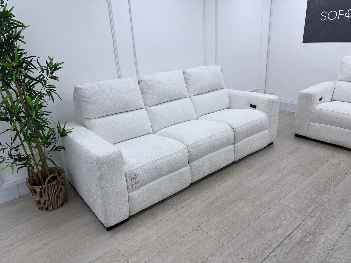 DFS Davis Power Recliner 3 & 2 Seater Sofa Set In Snow Fabric