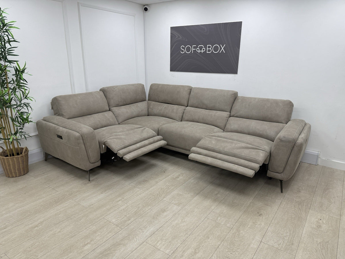 DFS San Mateo Power Recliner Corner Sofa In Stone Fabric