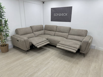 DFS San Mateo Power Recliner Corner Sofa In Stone Fabric