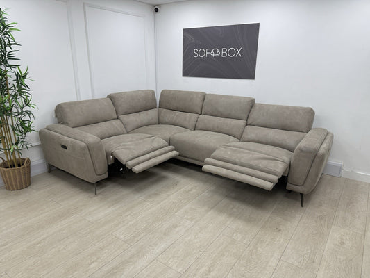 DFS San Mateo Power Recliner Corner Sofa In Stone Fabric