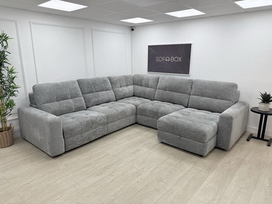 DFS Steller Power Recliner Slider Corner Sofa In Mist Grey Fabric